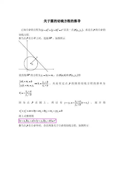 关于圆的切线方程的推导