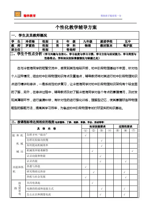 中考物理个性化教学辅导方案