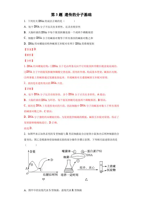第3题 遗传的分子基础-2022年高考生物逐题必刷200题(解析版)