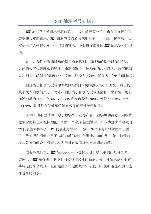 SKF轴承型号的规则