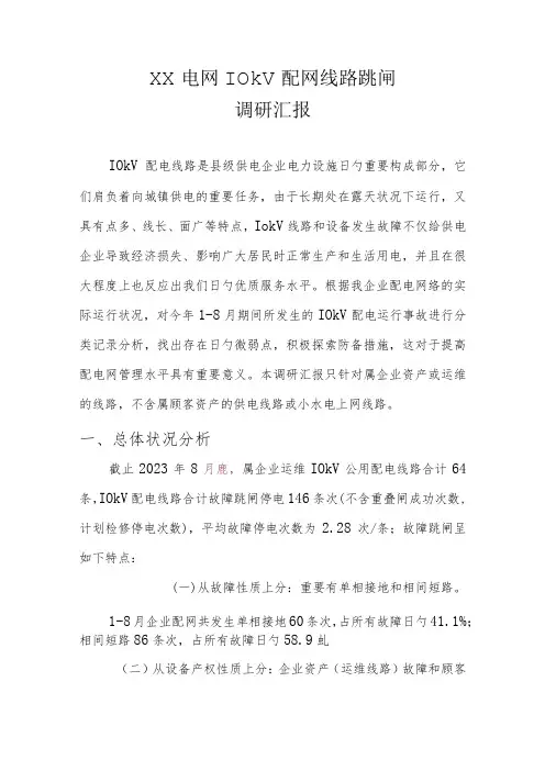 10Kv配网线路跳闸研究报告概述