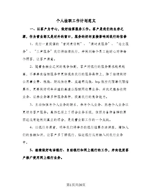 个人挂职工作计划范文(八篇)