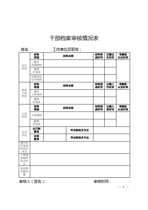 干部档案审核情况表