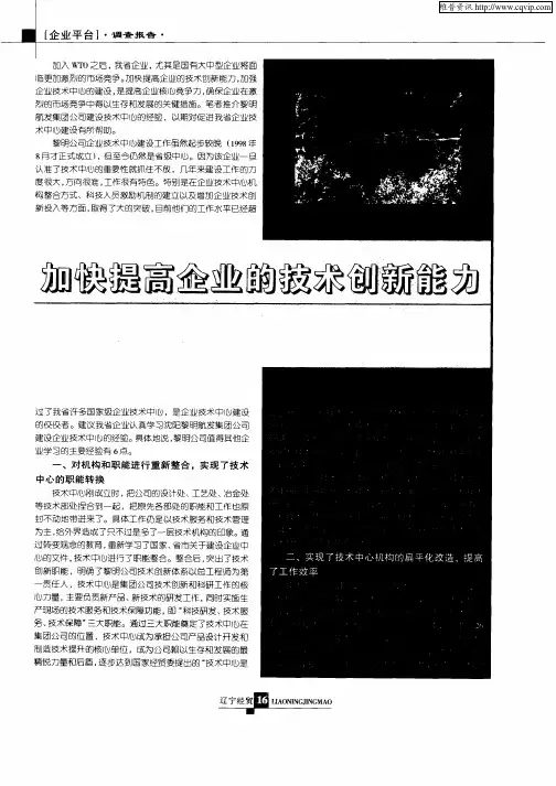 加快提高企业的技术创新能力：黎明公司加强技术中心建设经验