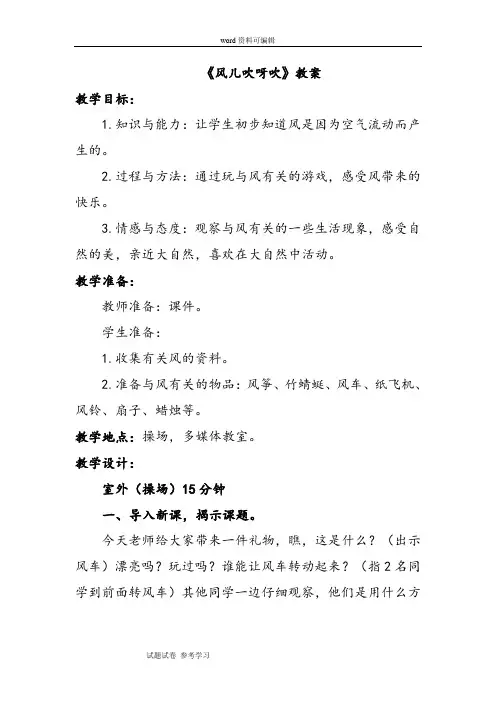 品德与生活人教一年级下册《风儿吹呀吹》教案3