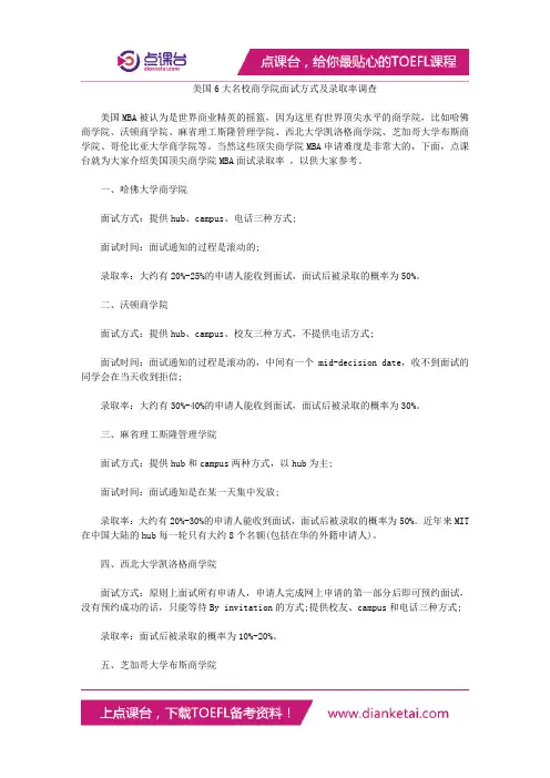 美国6大名校商学院面试方式及录取率调查