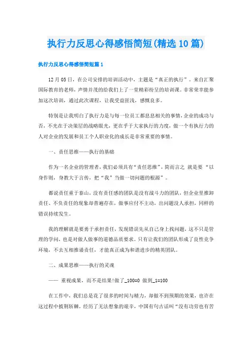 执行力反思心得感悟简短(精选10篇)