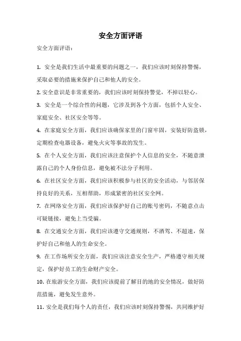 安全方面评语