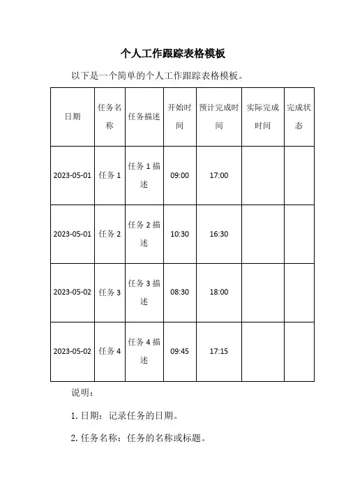 个人工作跟踪表格模板