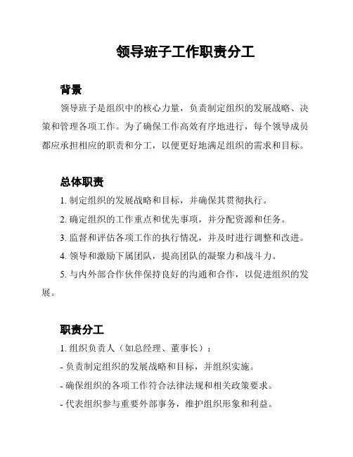 领导班子工作职责分工