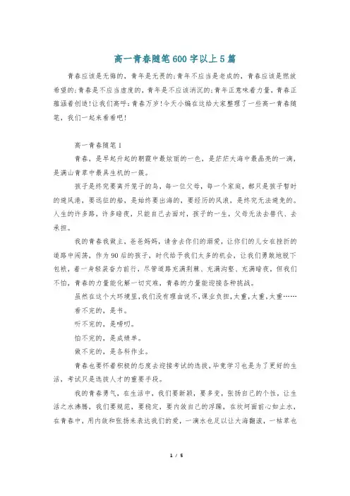 高一青春随笔600字以上5篇