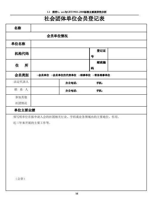 社会团体单位会员登记表