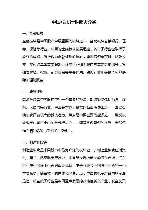 中国股市行业板块分类