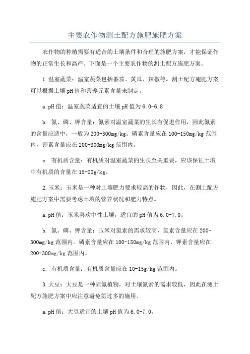 主要农作物测土配方施肥施肥方案