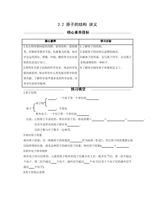 初中化学人教版九年级上册精品讲义：3.2 原子的结构(学生版)