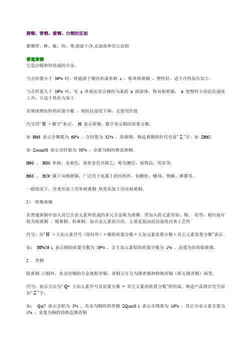 黄铜、青铜、紫铜、白铜的区别