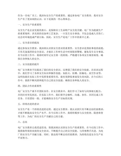电厂安全教育心得体会