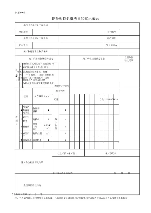 530钢模板检验批质量验收记录表.doc