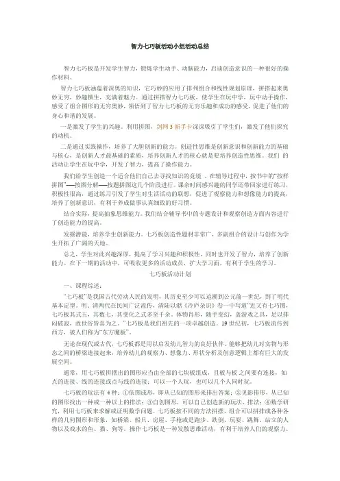 “智力七巧板”科普活动方案、记录、总结