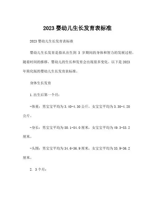 2023婴幼儿生长发育表标准