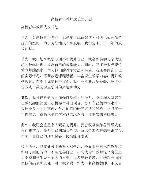 高校青年教师成长的计划