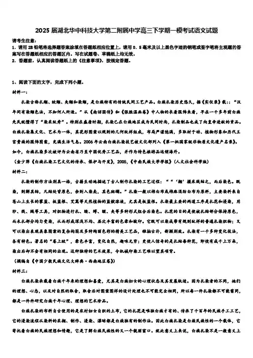 2025届湖北华中科技大学第二附属中学高三下学期一模考试语文试题含解析
