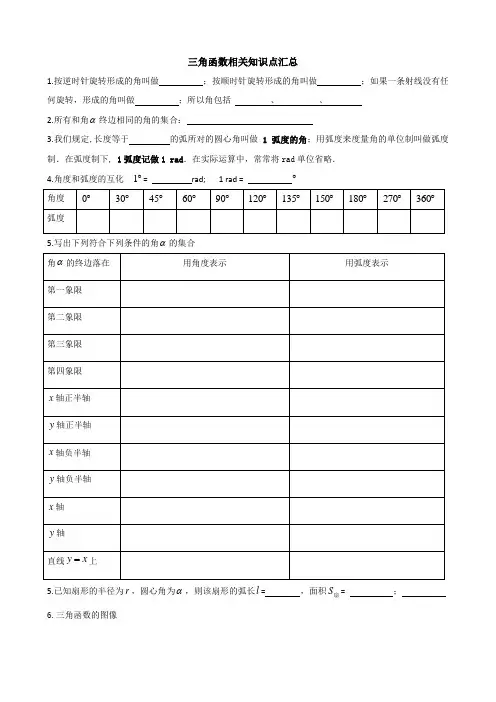 三角函数 知识点 汇总