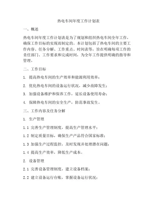 热电车间年度工作计划表