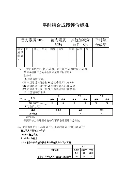 平时综合成绩评价标准