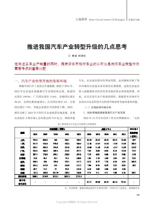推进我国汽车产业转型升级的几点思考