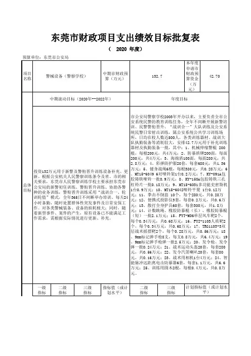 东莞市公安局_警械设备(警察学校)项目支出绩效目标批复表