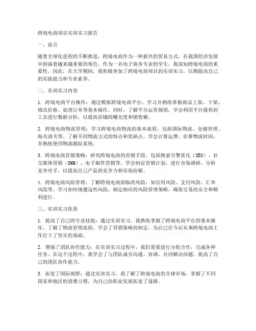 跨境电商项目实训实习报告