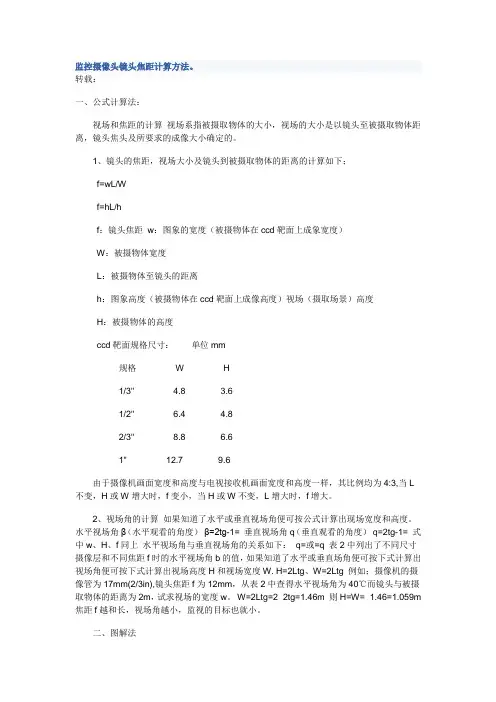 监控摄像头镜头焦距计算方法。