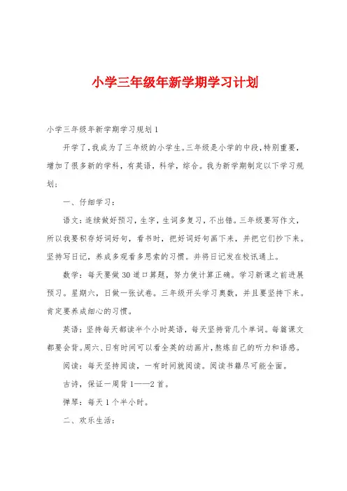 小学三年级年新学期学习计划