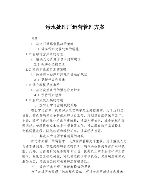 污水处理厂运营管理方案