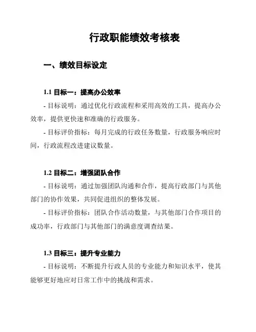 行政职能绩效考核表