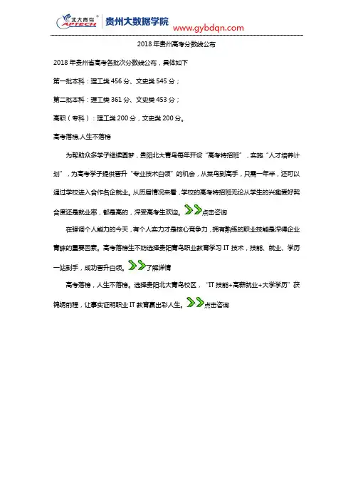 2018年贵州高考分数线公布