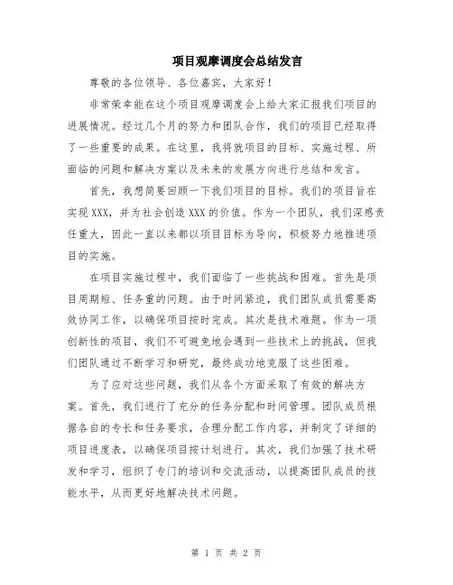 项目观摩调度会总结发言