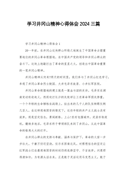 学习井冈山精神心得体会2024三篇