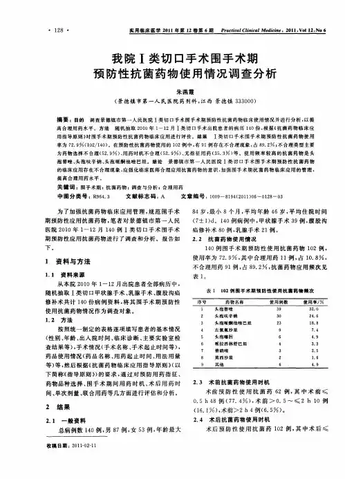 我院Ⅰ类切口手术围手术期预防性抗菌药物使用情况调查分析