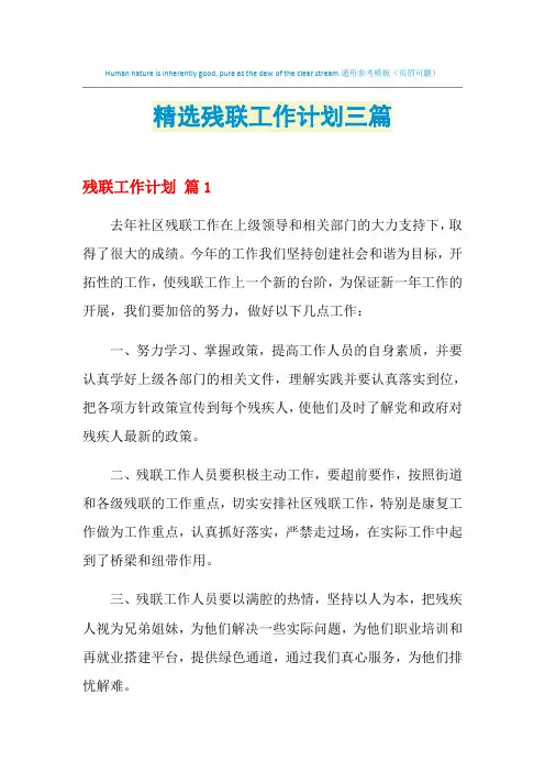 2021年精选残联工作计划三篇