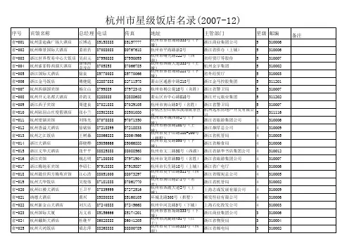 1杭州市星级饭店名录