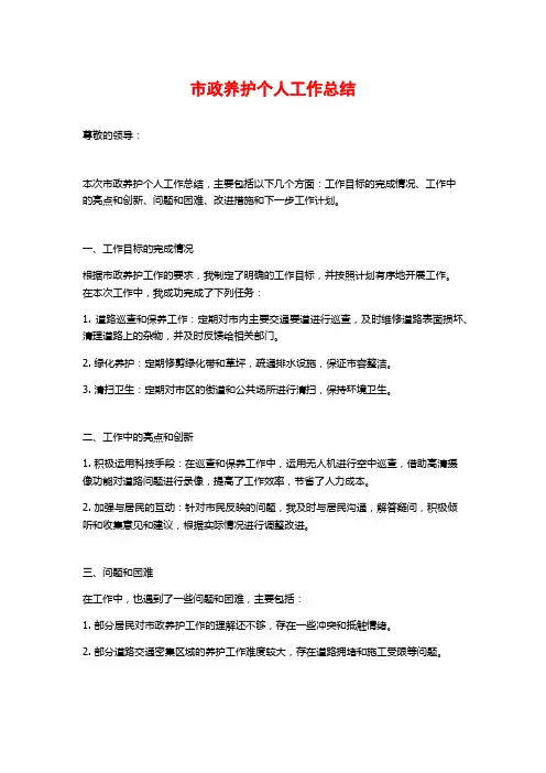 市政养护个人工作总结