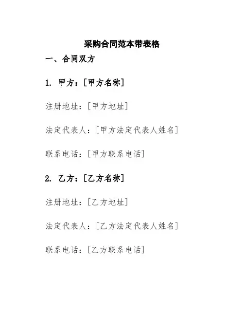 采购合同范本带表格