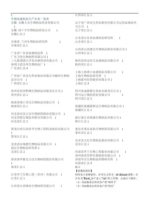 最新中国血液制品生产企业一览表说课材料