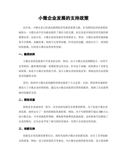 小微企业发展的支持政策