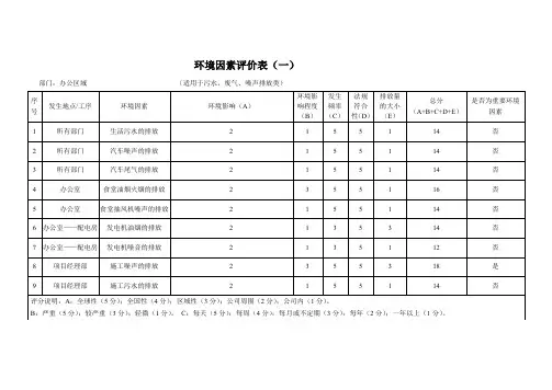 环境因素评价表