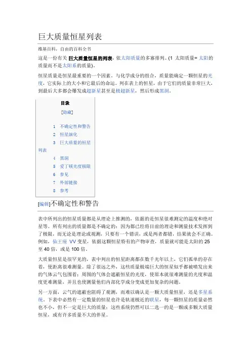 巨大质量恒星列表