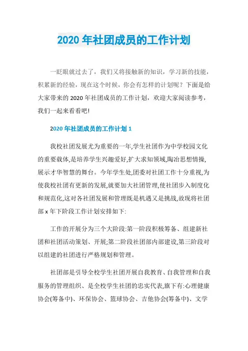 2020年社团成员的工作计划