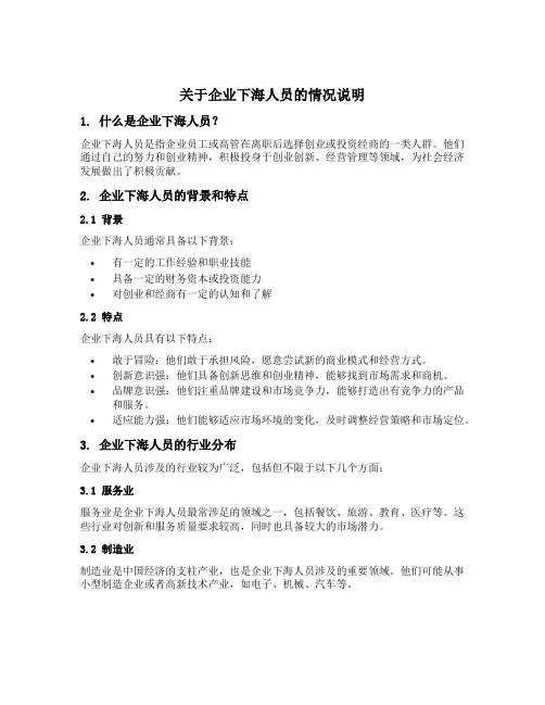 关于企业下海人员的情况说明